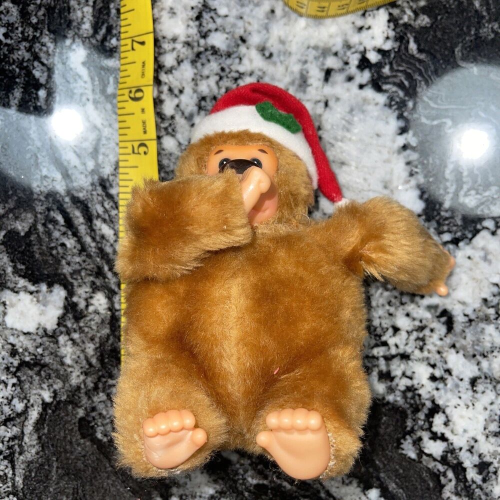 Vintage 6” Rubber Monkey Ape Plush Stuffed Thumb Sucking Fun World Christmas